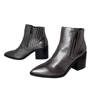 Kenneth Cole Cue Up Metallic Pewter Side Gores Zipper Bootie Boot 7.5 Modernist